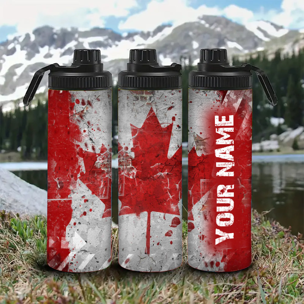 Customized Name Canada Flag Water Bottle - Perfect for Cycling, Hiking, Fitness & Outdoor Adventures