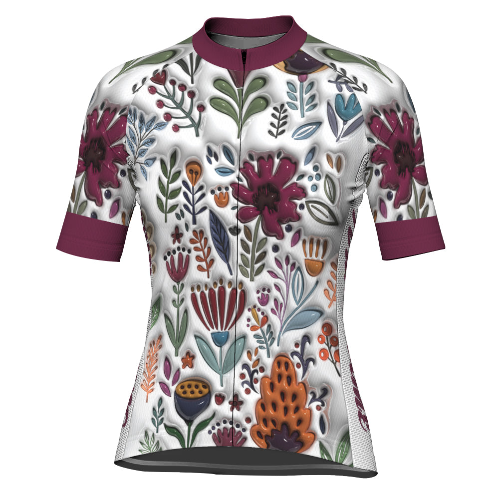 Customized Colorful Garden Art 3D Inflated Effect Cycling Jersey For Women