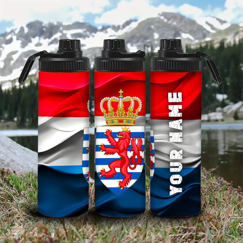 Customized Name Luxembourg Flag Water Bottle - Perfect for Cycling, Hiking, Fitness & Outdoor Adventures