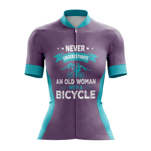 Customized Never Underestimate An Old Woman With A Bicycle Short Sleeve Cycling Jersey For Women