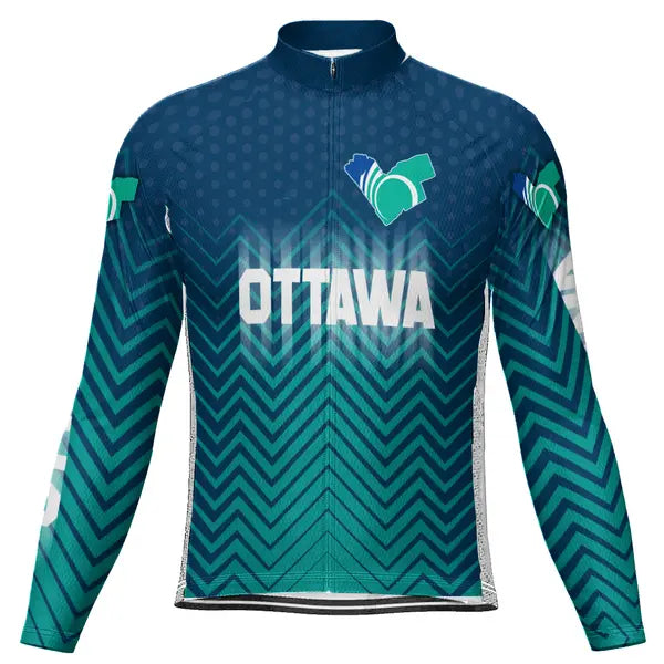 Customized Ottawa Winter Thermal Fleece Long Sleeve Cycling Jersey for Men