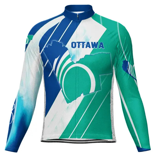 Customized Ottawa Winter Thermal Fleece Long Sleeve Cycling Jersey for Men