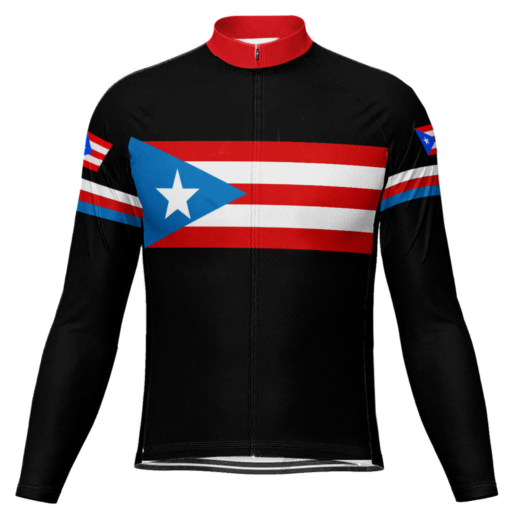 Customized Puerto Rico Winter Thermal Fleece Long Sleeve Cycling Jersey for Men