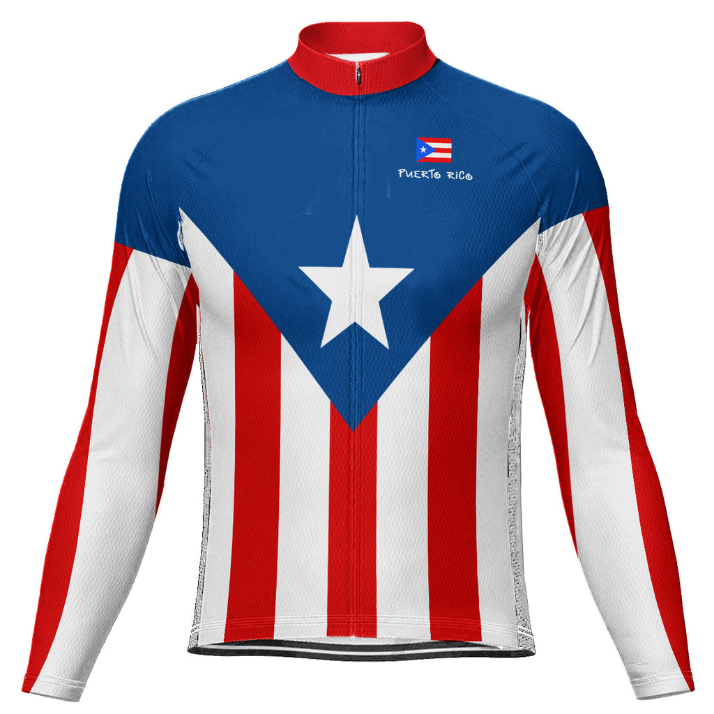 Customized Puerto Rico Winter Thermal Fleece Long Sleeve Cycling Jersey for Men