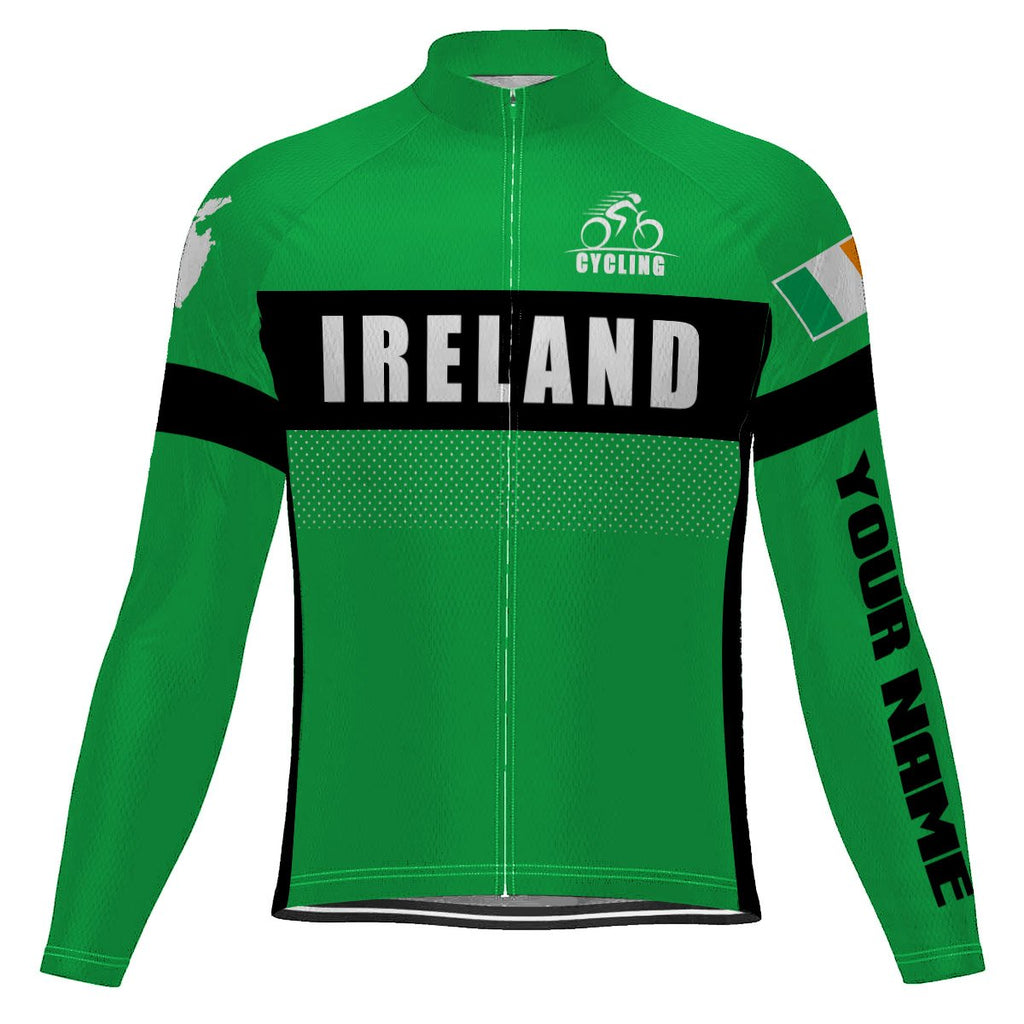 Customized Ireland Winter Thermal Fleece Long Sleeve Cycling Jersey for Men