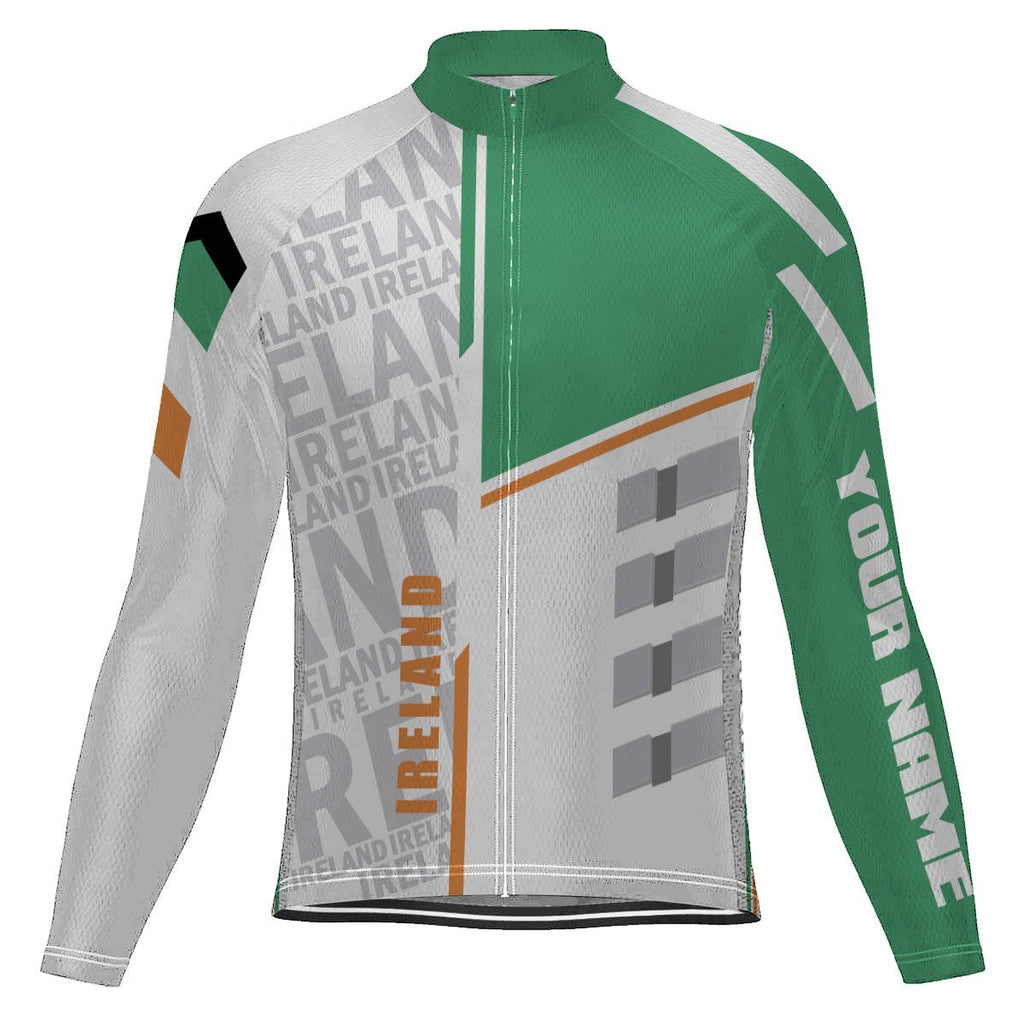 Customized Ireland Winter Thermal Fleece Long Sleeve Cycling Jersey for Men