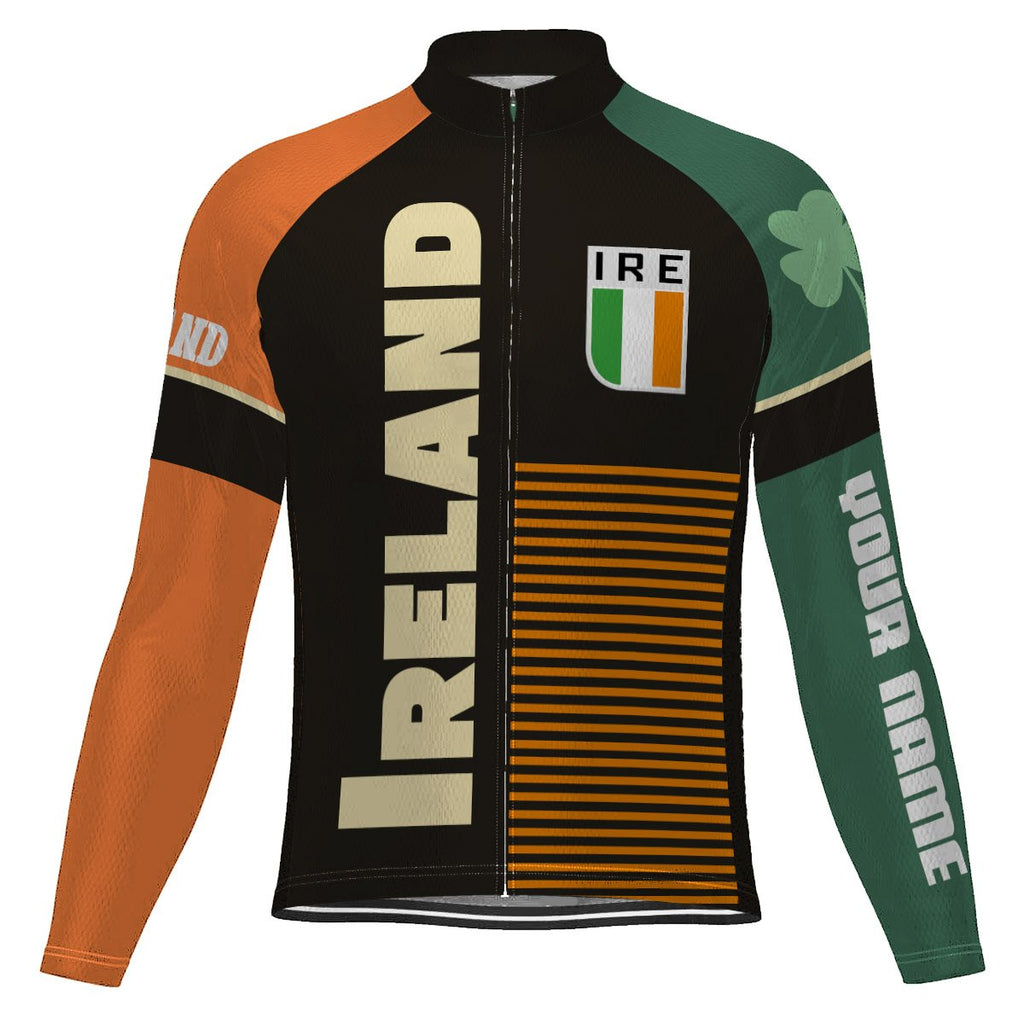 Customized Ireland Winter Thermal Fleece Long Sleeve Cycling Jersey for Men