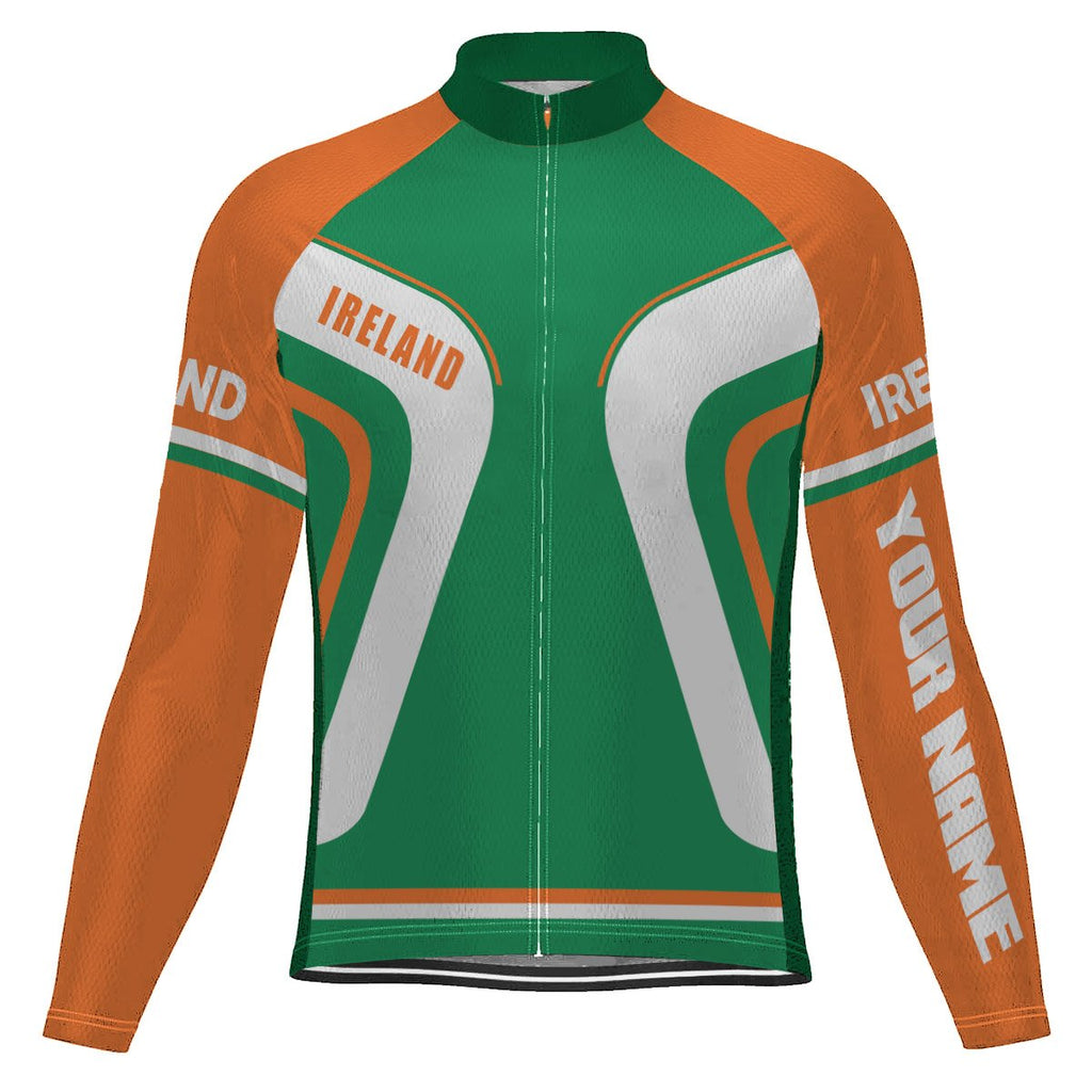 Customized Ireland Winter Thermal Fleece Long Sleeve Cycling Jersey for Men