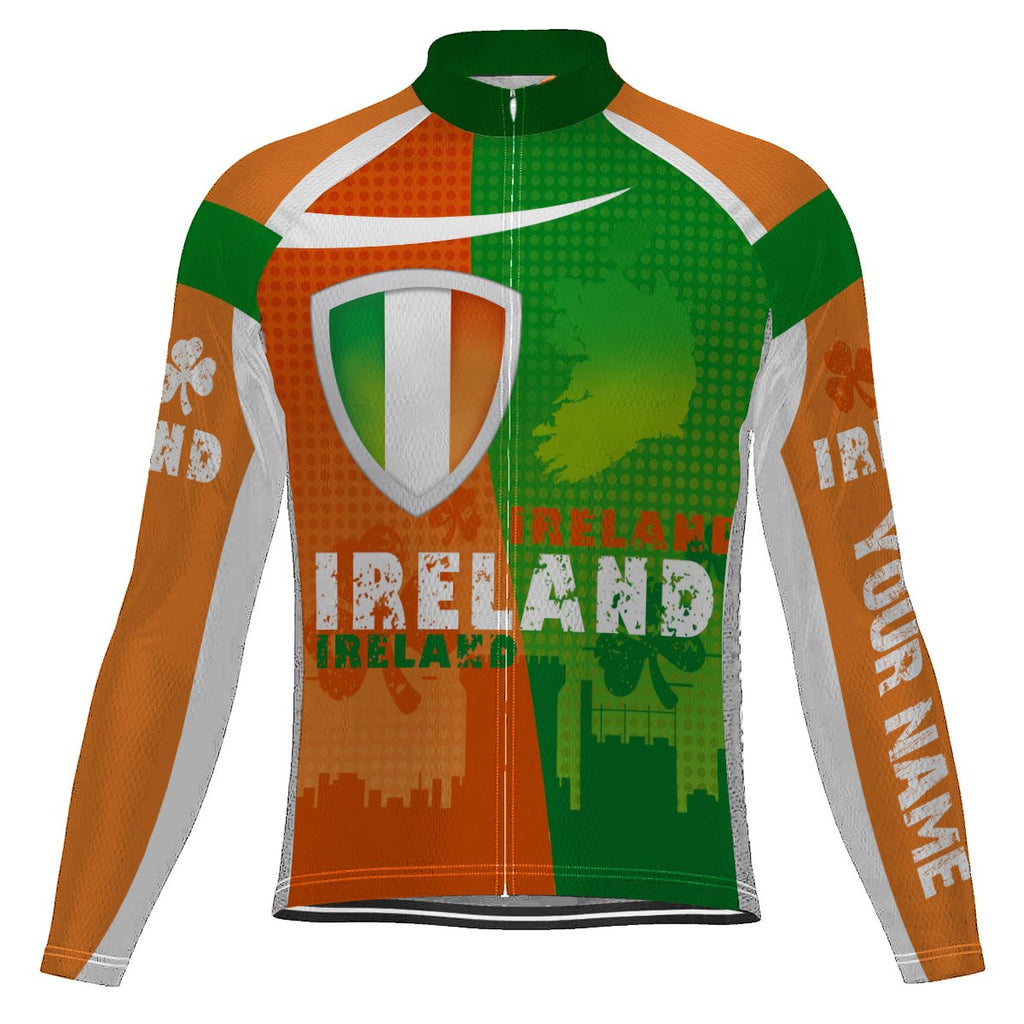 Customized Ireland Winter Thermal Fleece Long Sleeve Cycling Jersey for Men