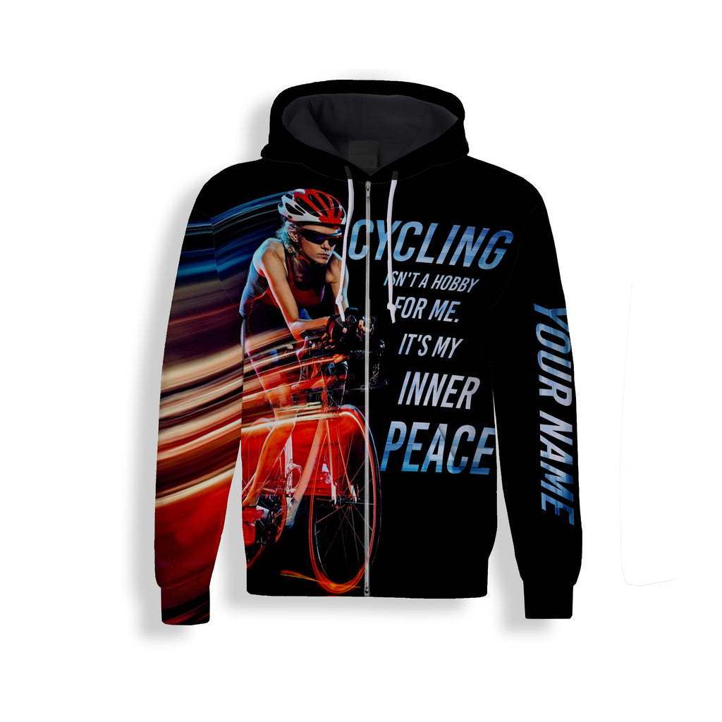 Men’s Personalized Long Sleeve, Zip Up Hoodie, Hoodie Cycling Isn't A Hobby For Me It's My Inner Peace