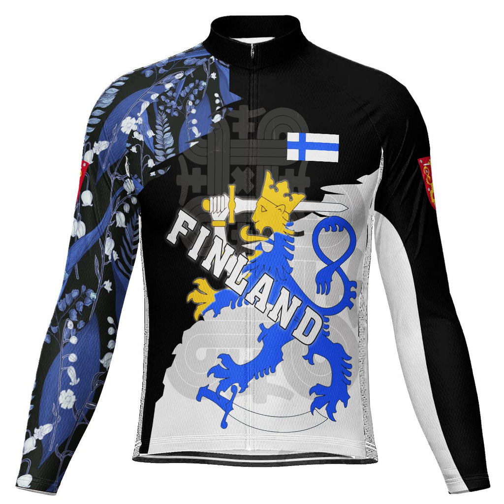 Customized Finland Winter Thermal Fleece Long Sleeve Cycling Jersey for Men