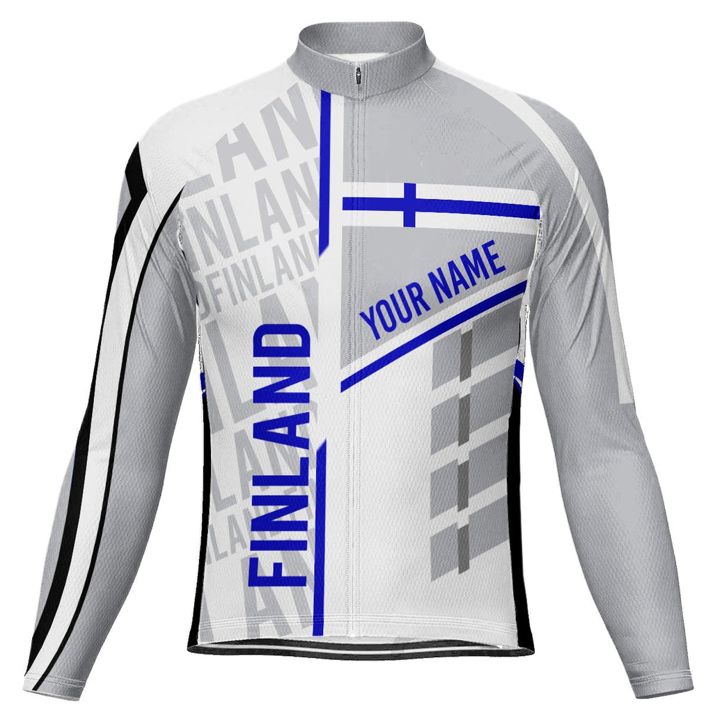 Customized Finland Winter Thermal Fleece Long Sleeve Cycling Jersey for Men