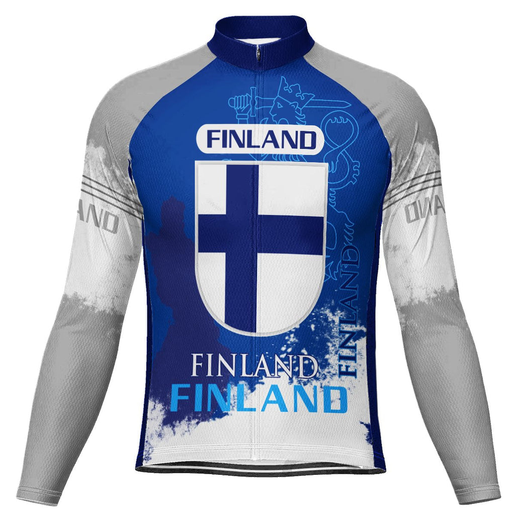 Customized Finland Winter Thermal Fleece Long Sleeve Cycling Jersey for Men