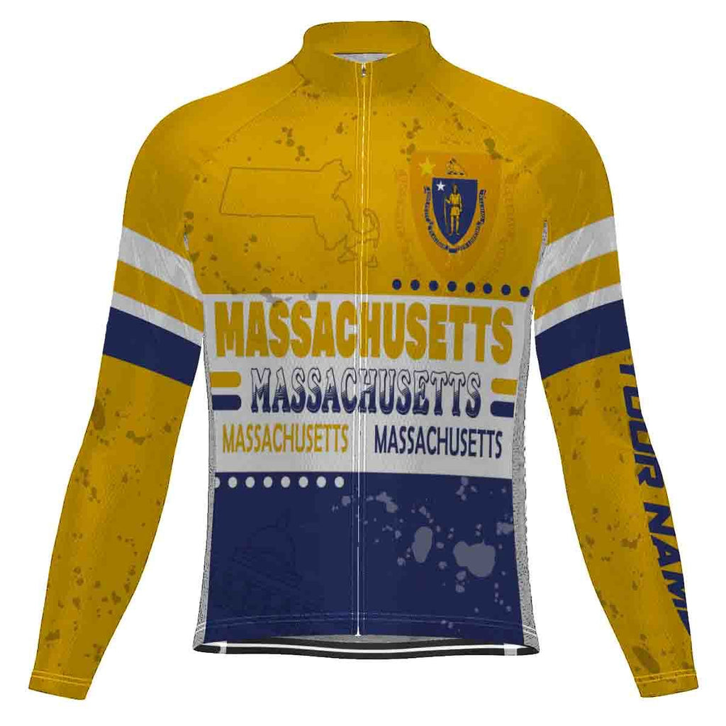 Customized Massachusetts Winter Thermal Fleece Long Sleeve Cycling Jersey for Men