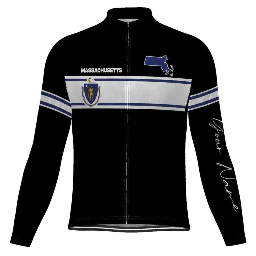 Customized Massachusetts Winter Thermal Fleece Long Sleeve Cycling Jersey for Men