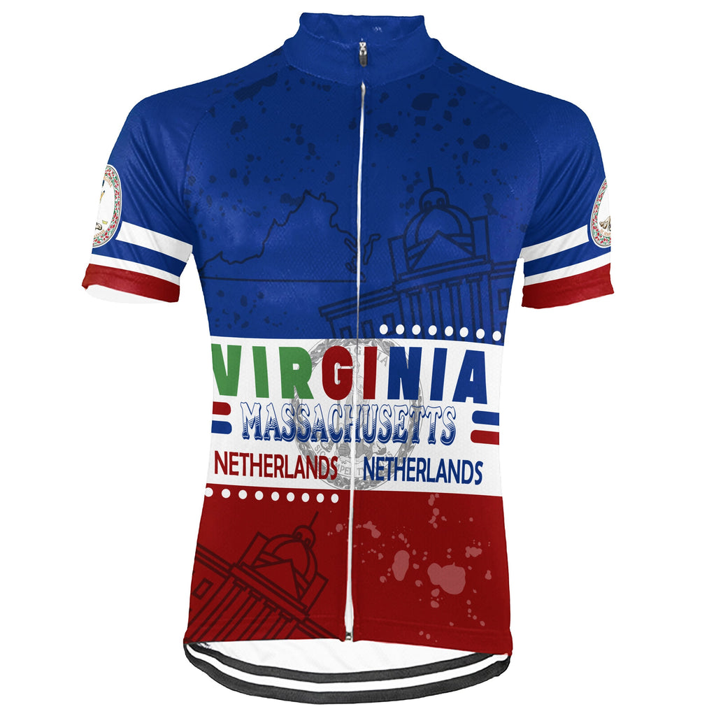 Customized Virginia Winter Thermal Fleece Short Sleeve Cycling Jersey for Men