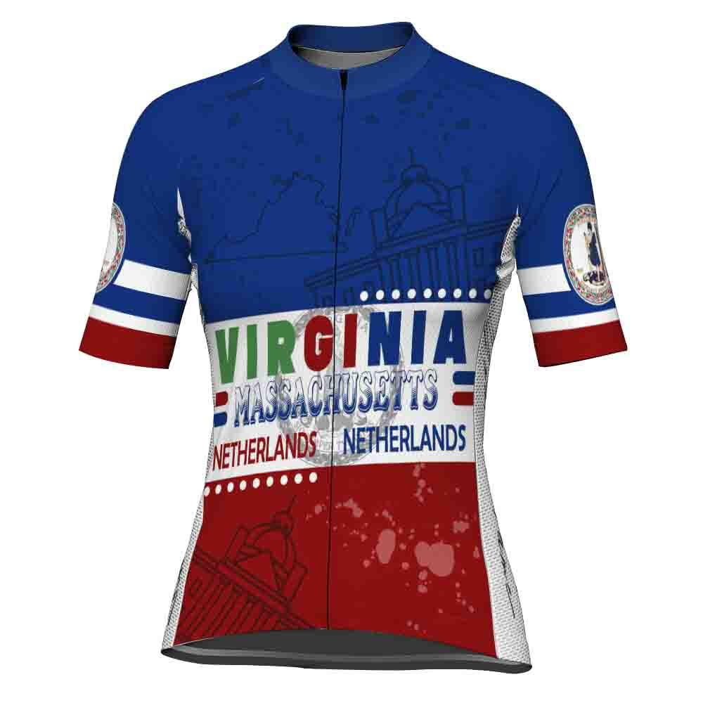 Customized Virginia Winter Thermal Fleece Short Sleeve Cycling Jersey for Women