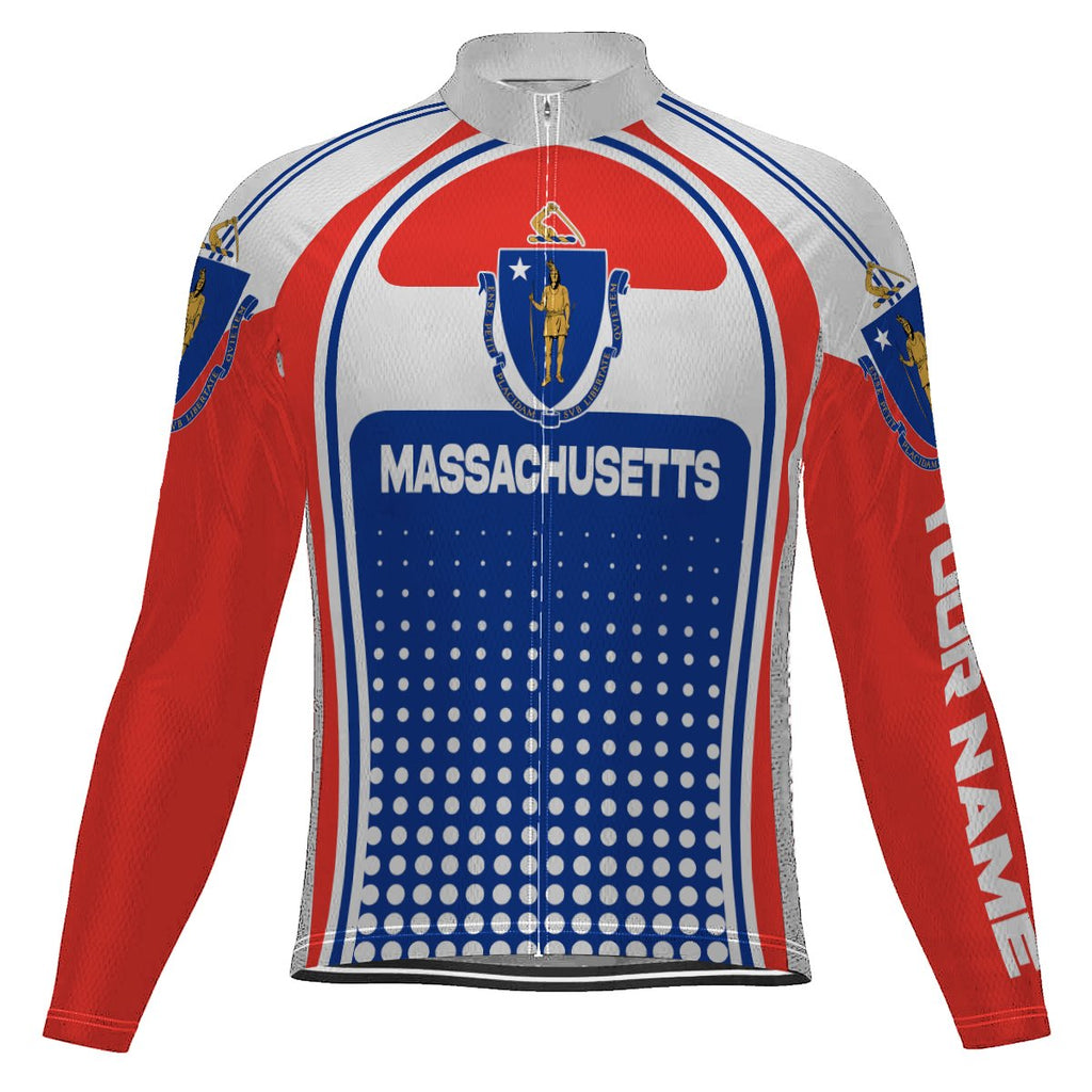 Customized Massachusetts Winter Thermal Fleece Long Sleeve Cycling Jersey for Men